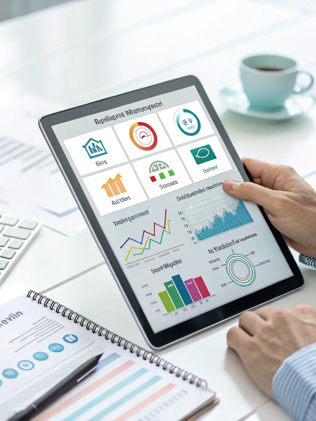 An expert demonstrating the implementation of a new digital tool to a team, showcasing its features and benefits on a tablet in a collaborative workspace.